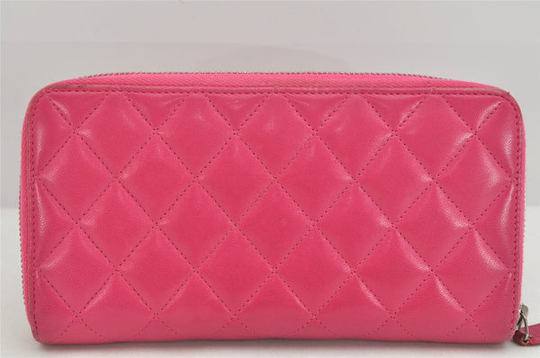 Authentic CHANEL Calf Skin Matelasse Long Wallet Purse CC Logo Pink 3492K