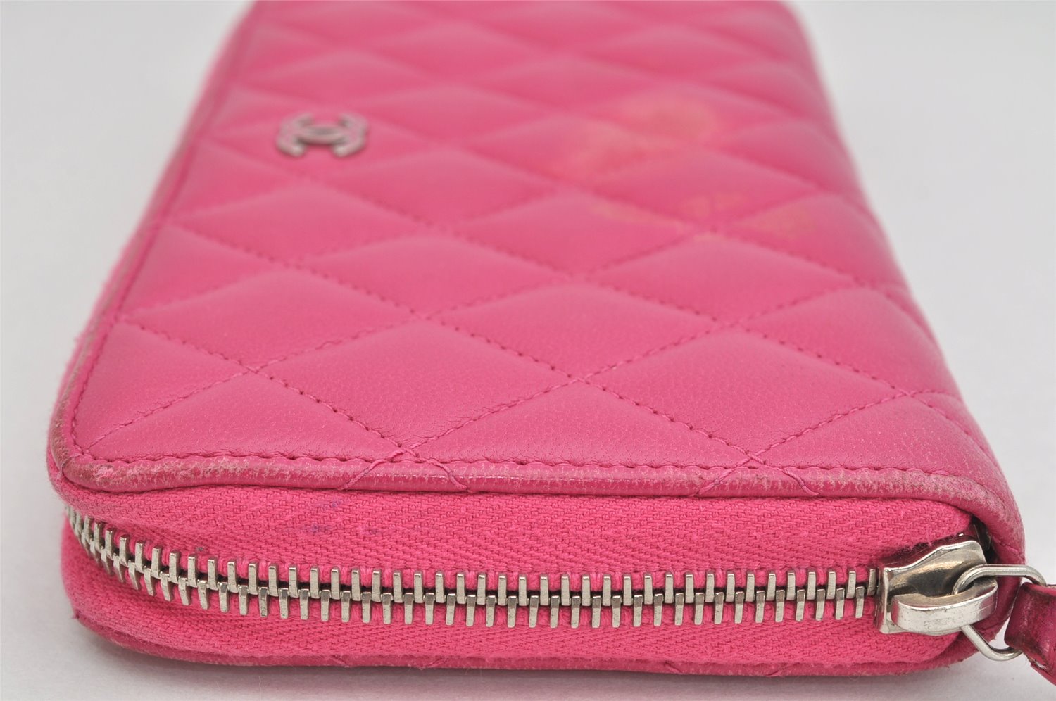 Authentic CHANEL Calf Skin Matelasse Long Wallet Purse CC Logo Pink 3492K