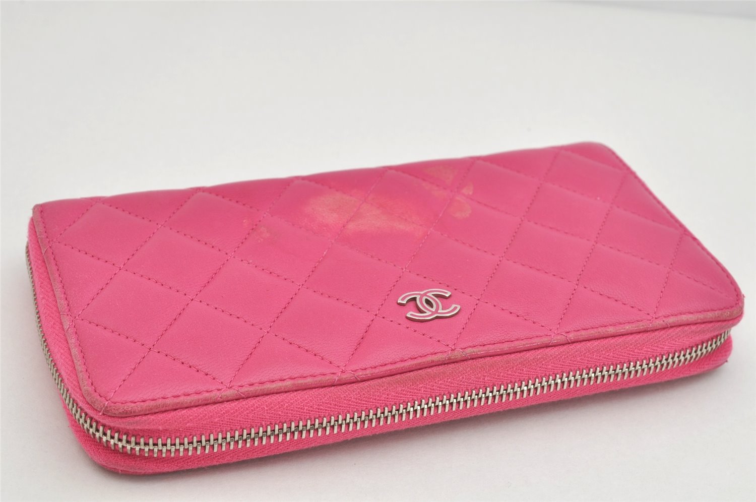 Authentic CHANEL Calf Skin Matelasse Long Wallet Purse CC Logo Pink 3492K