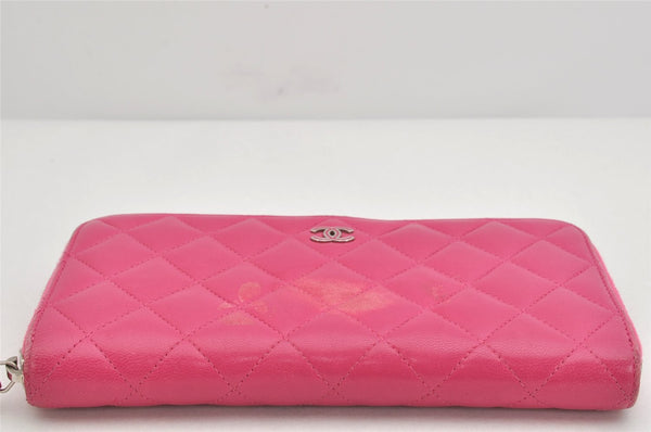 Authentic CHANEL Calf Skin Matelasse Long Wallet Purse CC Logo Pink 3492K