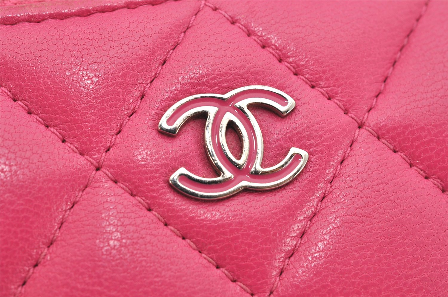 Authentic CHANEL Calf Skin Matelasse Long Wallet Purse CC Logo Pink 3492K