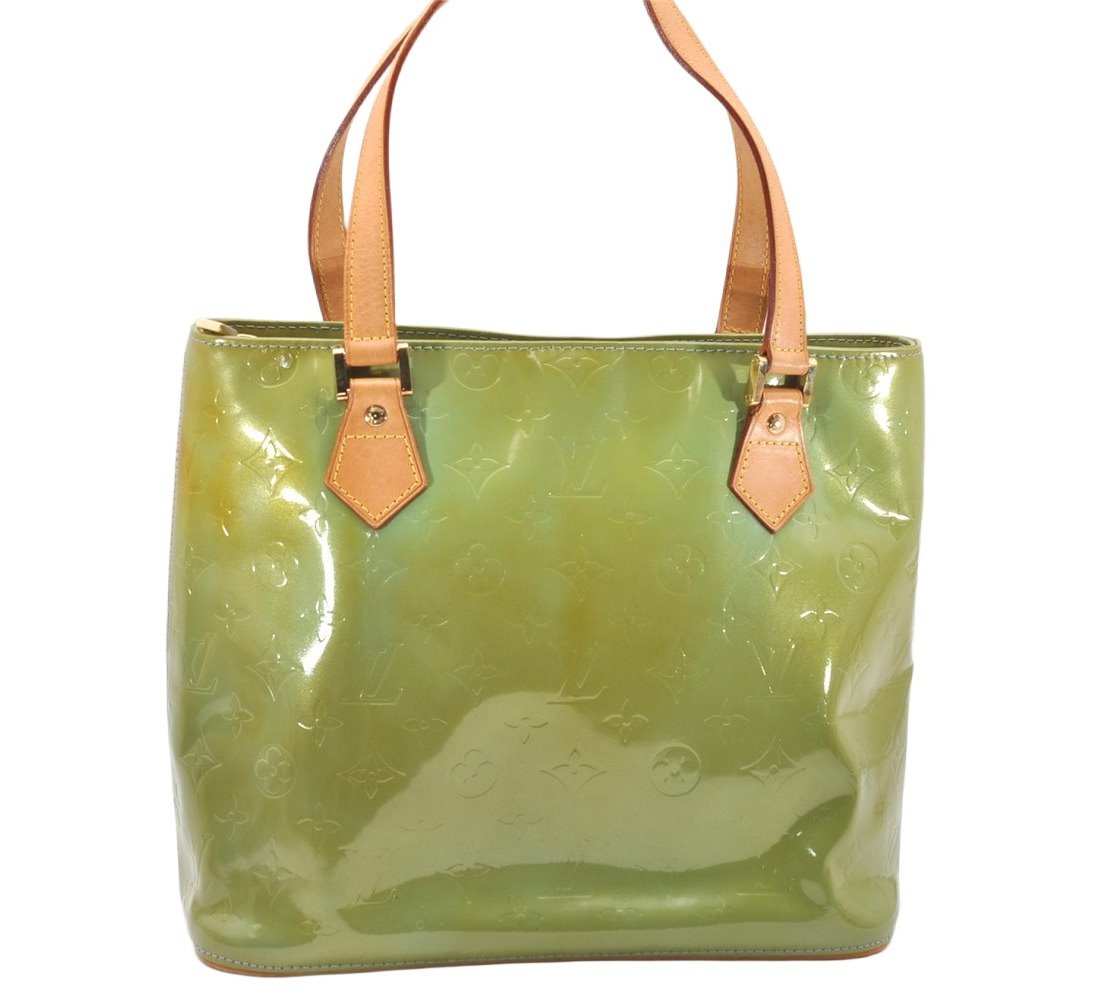 Authentic Louis Vuitton Vernis Houston Shoulder Bag Light Green M91005 LV 3493K