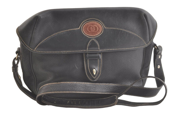 Authentic GUCCI Vintage Shoulder Cross Body Bag Purse Leather Black 3494K