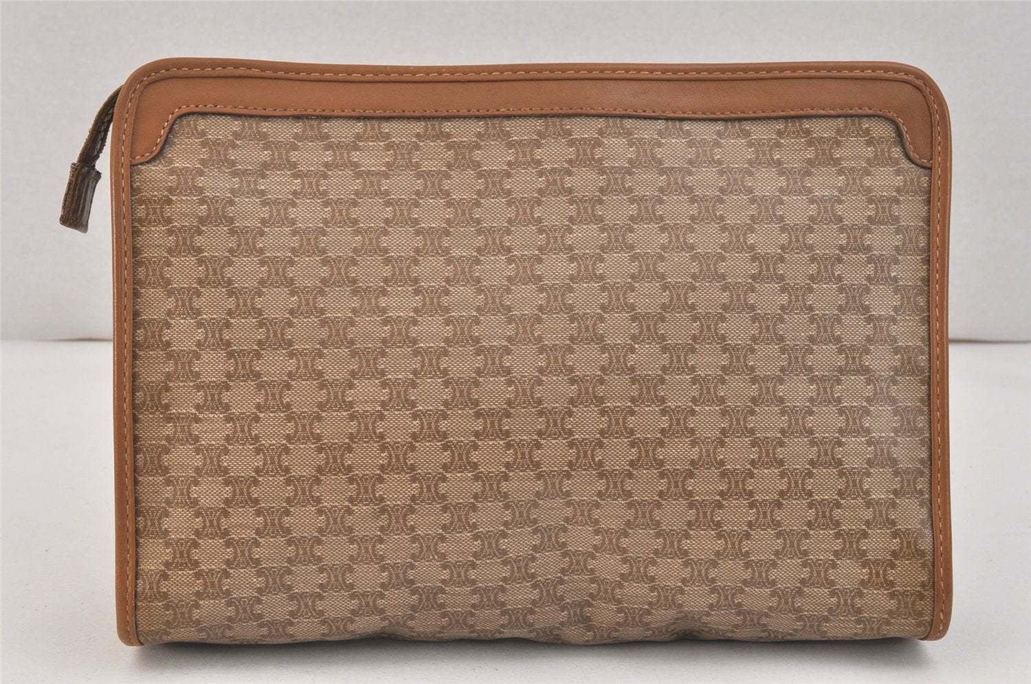 Authentic CELINE Macadam Blason Pattern Clutch Hand Bag PVC Leather Brown 3495K