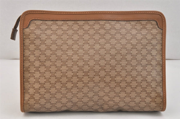 Authentic CELINE Macadam Blason Pattern Clutch Hand Bag PVC Leather Brown 3495K
