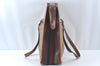 Authentic GUCCI Web Sherry Line Micro GG Tote Bag PVC Leather Brown Junk 3499J