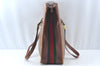 Authentic GUCCI Web Sherry Line Micro GG Tote Bag PVC Leather Brown Junk 3499J