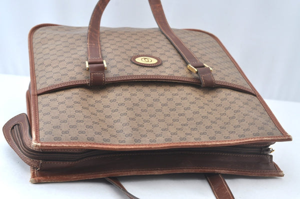 Authentic GUCCI Web Sherry Line Micro GG Tote Bag PVC Leather Brown Junk 3499J