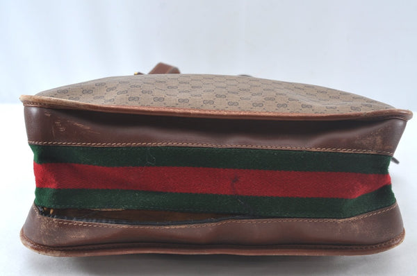 Authentic GUCCI Web Sherry Line Micro GG Tote Bag PVC Leather Brown Junk 3499J