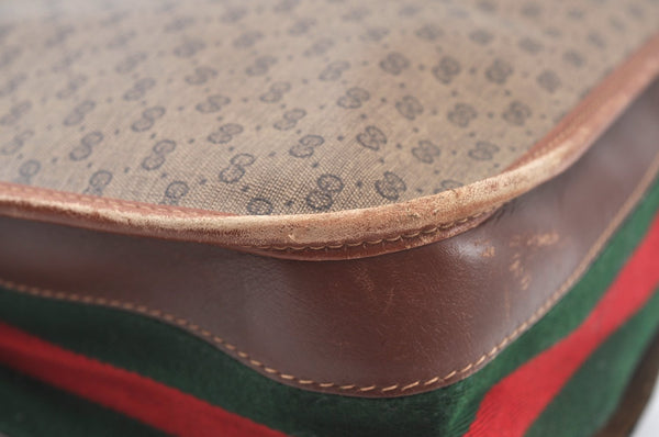 Authentic GUCCI Web Sherry Line Micro GG Tote Bag PVC Leather Brown Junk 3499J