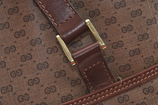 Authentic GUCCI Web Sherry Line Micro GG Tote Bag PVC Leather Brown Junk 3499J