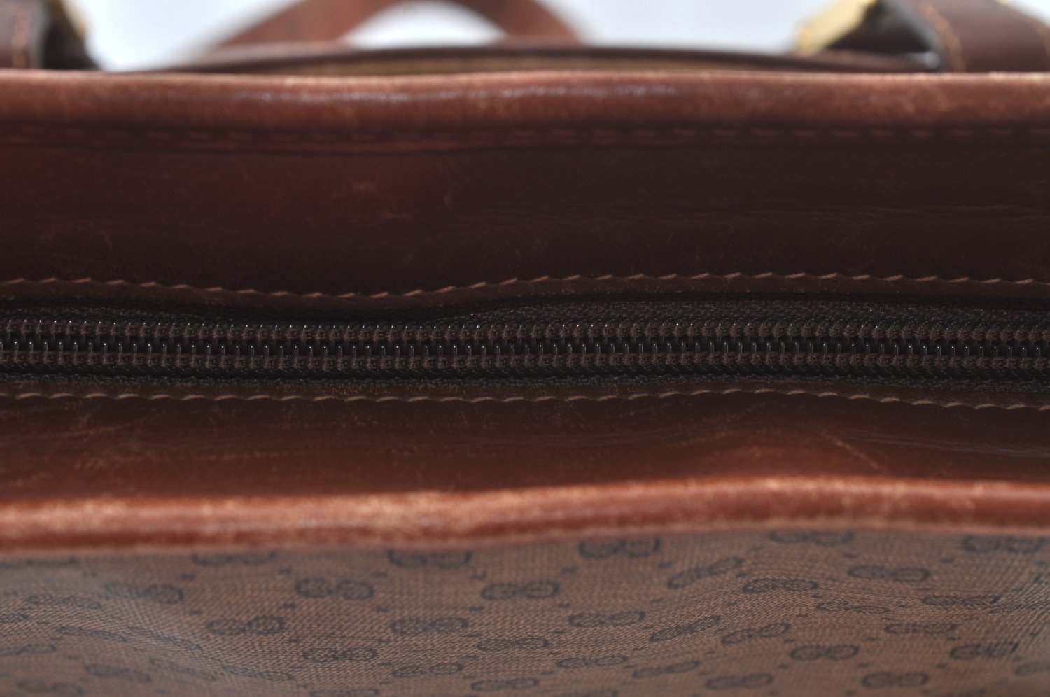 Authentic GUCCI Web Sherry Line Micro GG Tote Bag PVC Leather Brown Junk 3499J