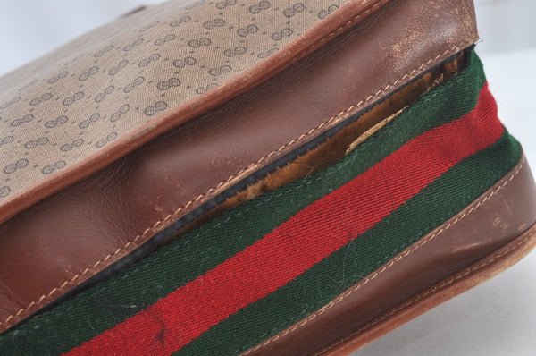 Authentic GUCCI Web Sherry Line Micro GG Tote Bag PVC Leather Brown Junk 3499J