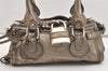 Authentic Chloe Mini Paddington Leather Hand Bag Purse Metallic Khaki 3502J