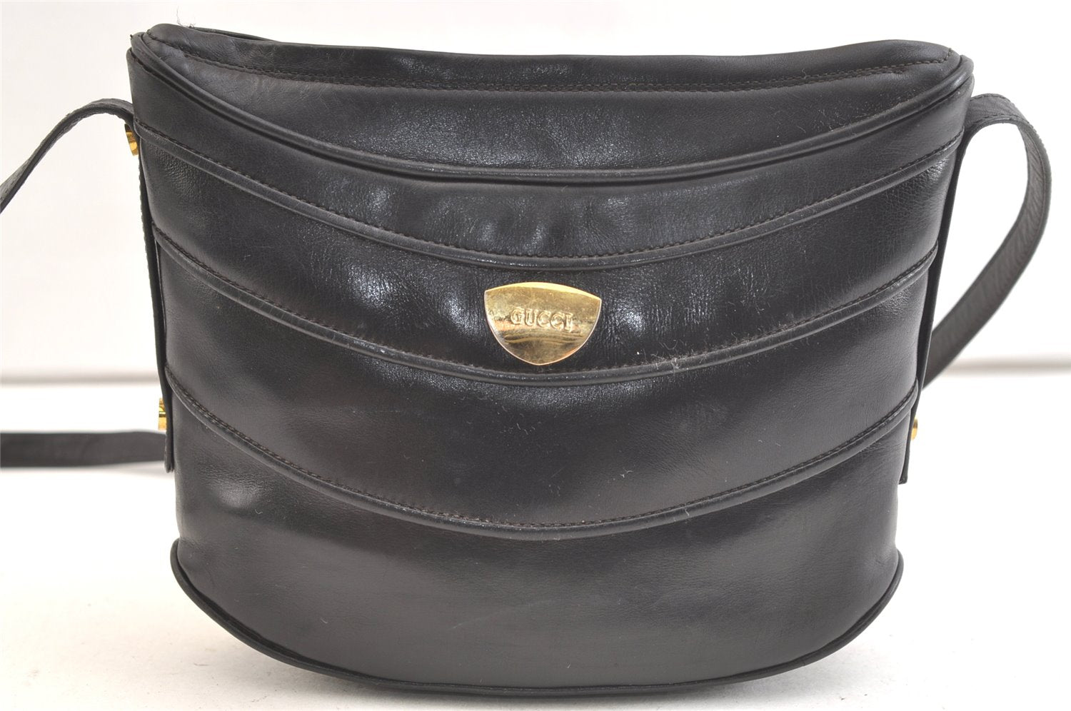 Authentic GUCCI Vintage Shoulder Cross Body Bag Purse Leather Black Junk 3502K