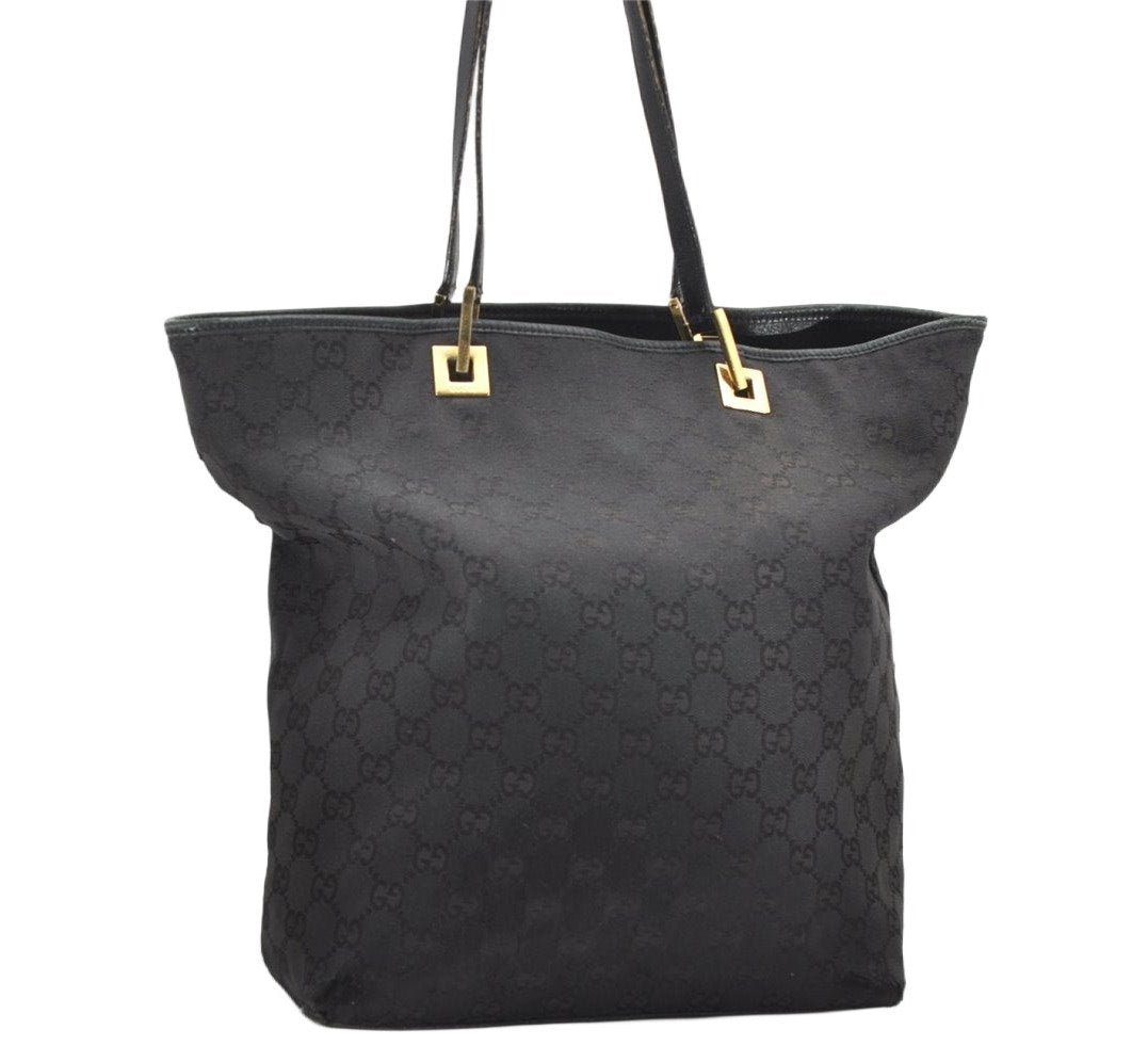 Authentic GUCCI Vintage Shoulder Tote Bag GG Canvas Leather 0021098 Black 3503K