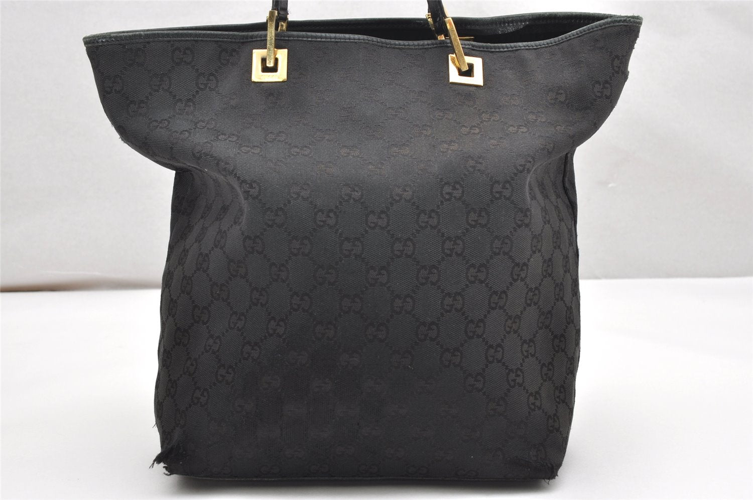 Authentic GUCCI Vintage Shoulder Tote Bag GG Canvas Leather 0021098 Black 3503K