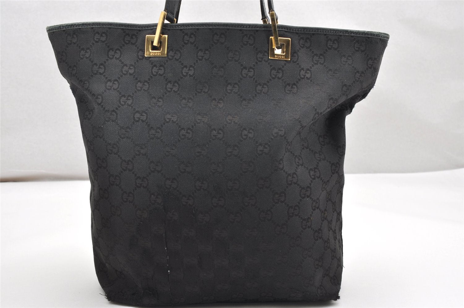 Authentic GUCCI Vintage Shoulder Tote Bag GG Canvas Leather 0021098 Black 3503K