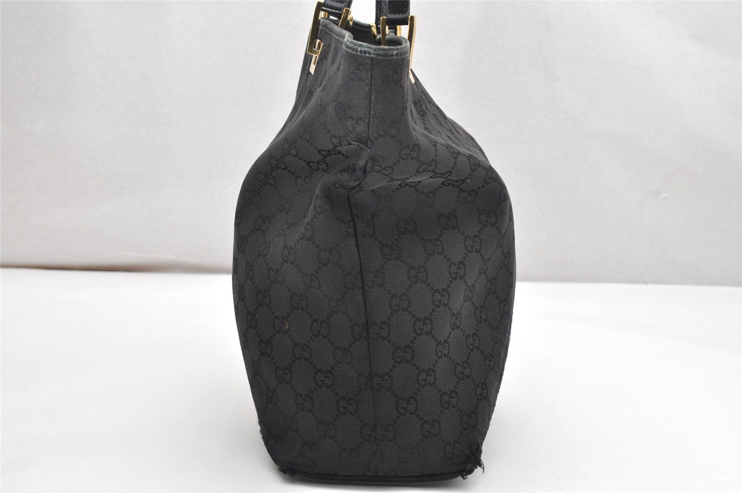 Authentic GUCCI Vintage Shoulder Tote Bag GG Canvas Leather 0021098 Black 3503K