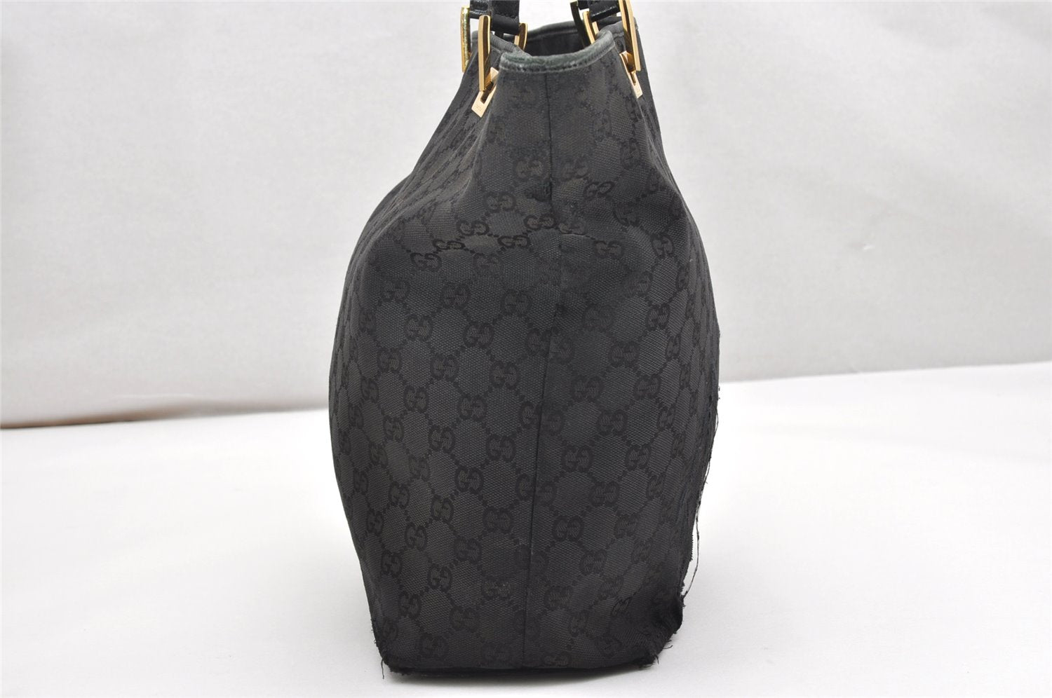 Authentic GUCCI Vintage Shoulder Tote Bag GG Canvas Leather 0021098 Black 3503K