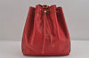 Authentic YVES SAINT LAURENT Shoulder Cross Drawstring Bag Leather Red 3506J