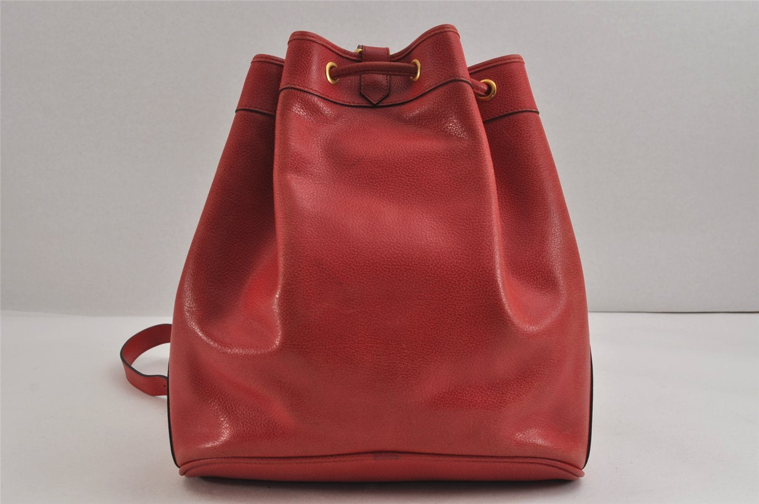 Authentic YVES SAINT LAURENT Shoulder Cross Drawstring Bag Leather Red 3506J