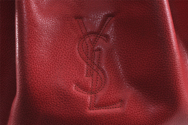 Authentic YVES SAINT LAURENT Shoulder Cross Drawstring Bag Leather Red 3506J