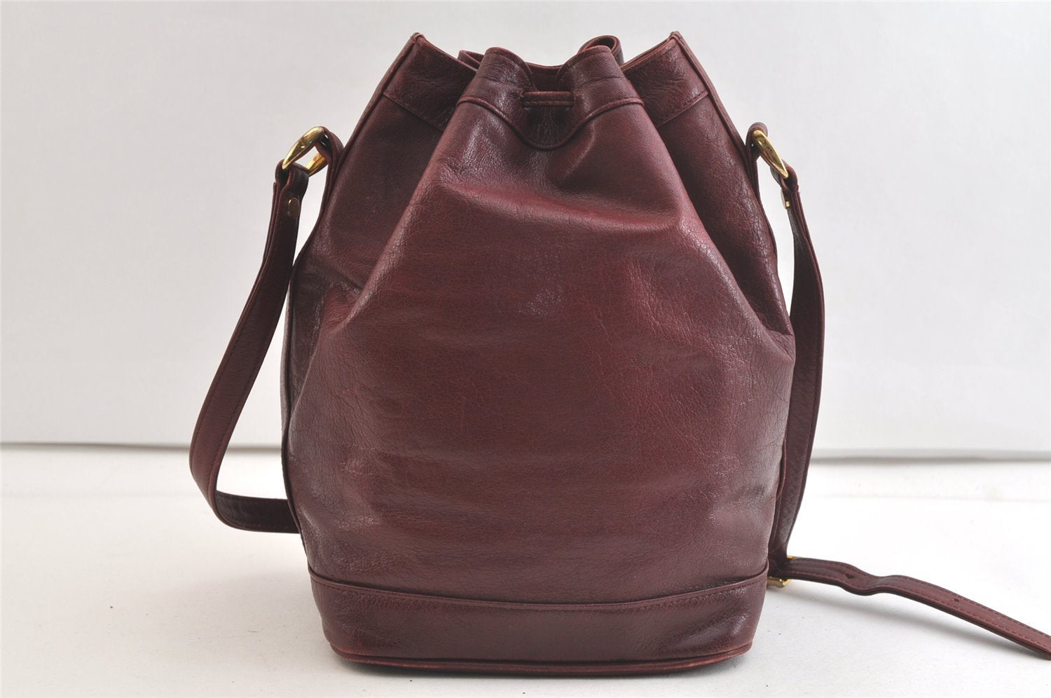 Authentic Christian Dior Shoulder Cross Drawstring Bag Leather Bordeaux CD 3506K