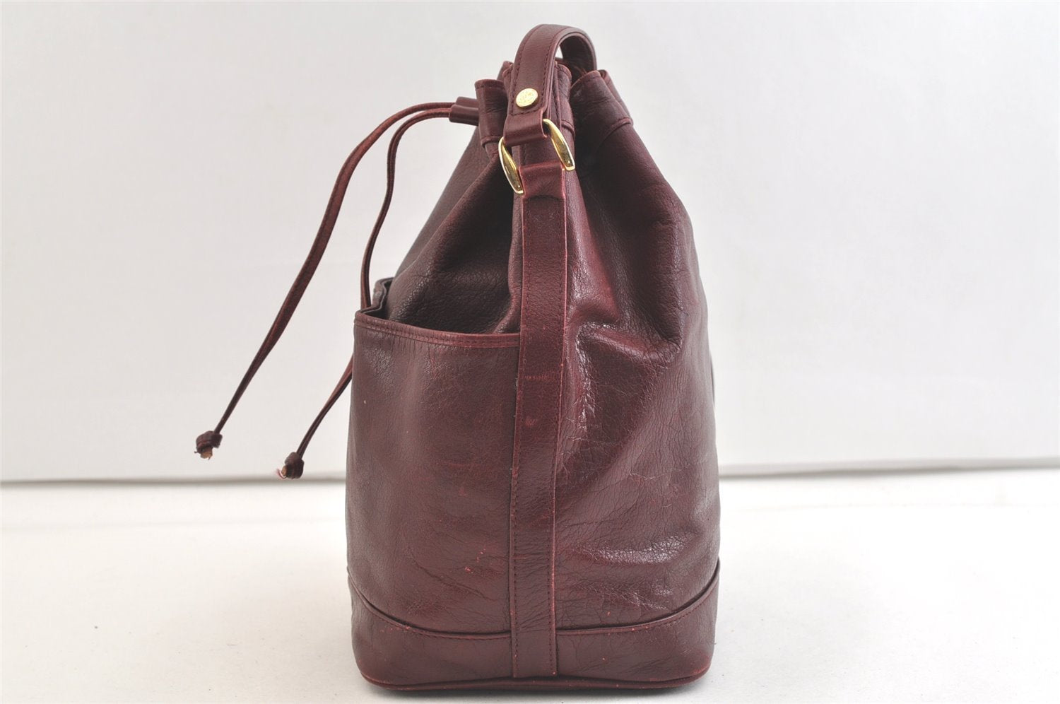 Authentic Christian Dior Shoulder Cross Drawstring Bag Leather Bordeaux CD 3506K