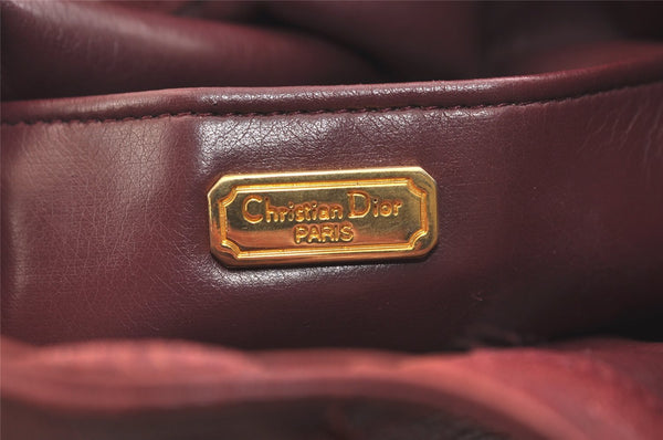 Authentic Christian Dior Shoulder Cross Drawstring Bag Leather Bordeaux CD 3506K