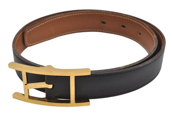 Authentic HERMES Api 3 Leather Reversible Belt Size 65cm 25.6" Black Brown 3507J