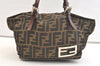 Authentic FENDI Zucca Vintage Hand Bag Purse Nylon Leather Brown 3507K