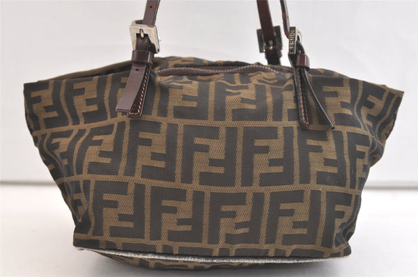 Authentic FENDI Zucca Vintage Hand Bag Purse Nylon Leather Brown 3507K