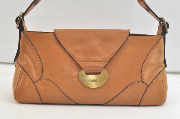 Authentic Chloe Vintage Shoulder Hand Bag Purse Leather Brown 3509K