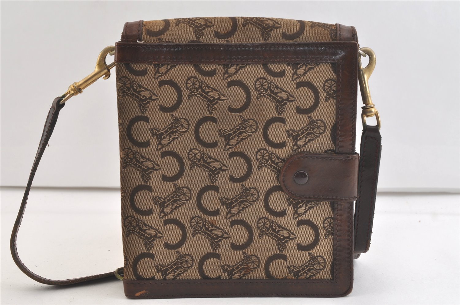 Authentic CELINE C Macadam Blason Shoulder Bag Canvas Leather Brown Junk 3511K