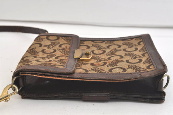 Authentic CELINE C Macadam Blason Shoulder Bag Canvas Leather Brown Junk 3511K