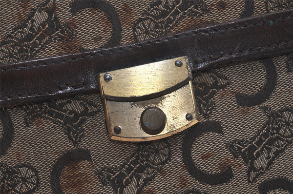 Authentic CELINE C Macadam Blason Shoulder Bag Canvas Leather Brown Junk 3511K