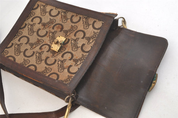 Authentic CELINE C Macadam Blason Shoulder Bag Canvas Leather Brown Junk 3511K