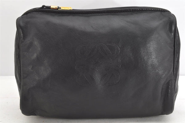 Authentic LOEWE Anagram Clutch Hand Bag Purse Leather Black 3512K