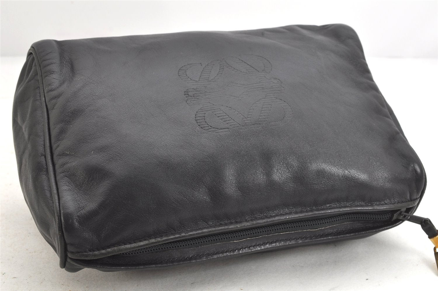 Authentic LOEWE Anagram Clutch Hand Bag Purse Leather Black 3512K