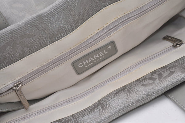 Authentic CHANEL New Travel Line Shoulder Tote Bag Nylon Leather Silver 3513J