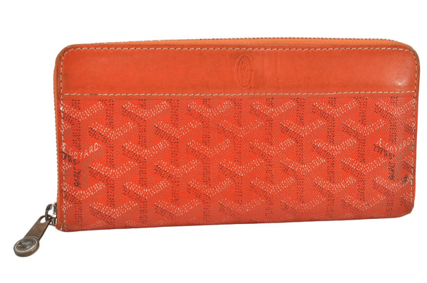 Authentic Goyard Vintage Matignon GM Long Wallet Purse PVC Leather Orange 3515K