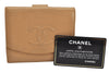 Authentic CHANEL Vintage Caviar Skin CC Logo Bifold Wallet Purse Beige 3517K