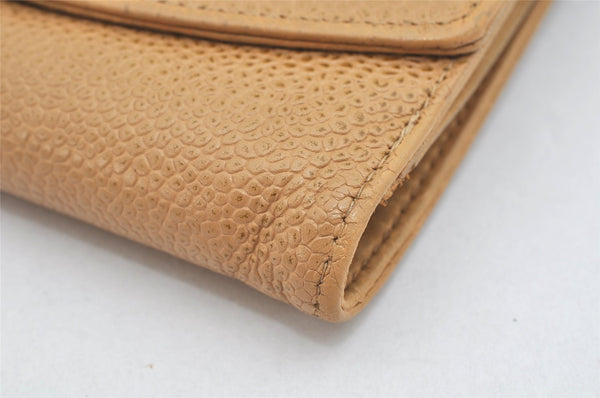 Authentic CHANEL Vintage Caviar Skin CC Logo Bifold Wallet Purse Beige 3517K