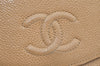 Authentic CHANEL Vintage Caviar Skin CC Logo Bifold Wallet Purse Beige 3517K