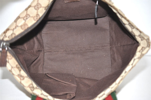 Authentic GUCCI Web Sherry Line Tote Bag GG Canvas Leather 131228 Brown 3521I