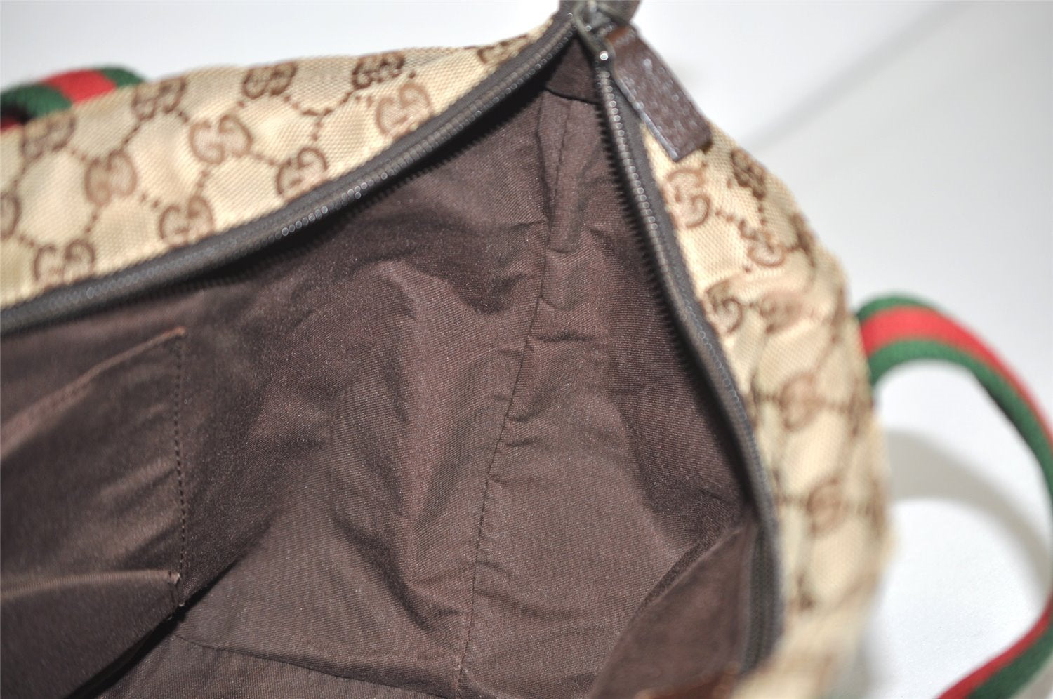 Authentic GUCCI Web Sherry Line Tote Bag GG Canvas Leather 131228 Brown 3521I