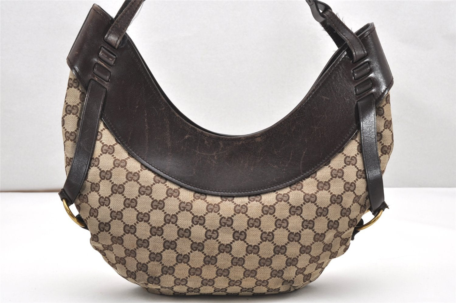 Authentic GUCCI Shoulder Hand Bag GG Canvas Leather 106250 Brown 3522K