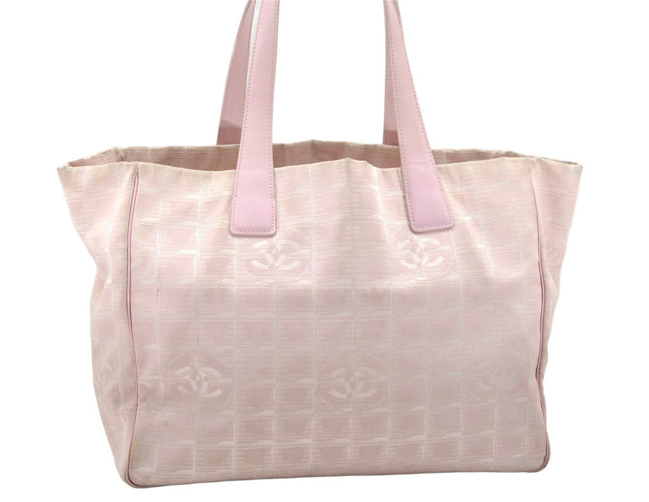 Authentic CHANEL New Travel Line Shoulder Tote Bag Nylon Leather Pink 3523K