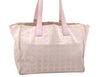 Authentic CHANEL New Travel Line Shoulder Tote Bag Nylon Leather Pink 3523K
